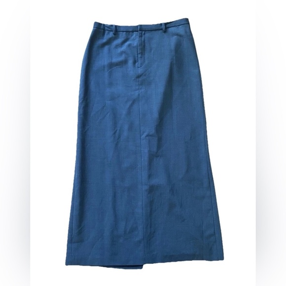 Vintage Y2K Gap Blue Wool Blend Maxi Skirt 8 Stretch 90s Dark Academia - Picture 2 of 6